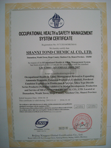 Occupation health and safety management system certificate